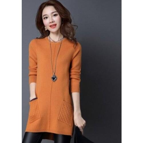 Fall 2020 mid-length slim sweater solid color knitted women cotton soft elastic color pullover long sleeve sweater women
