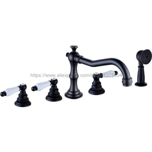 Widespread Oil Rubbed Bronze Bathroom Tub Faucet 3 handle 5 hole Deck Mounted Hand Shower Sprayer Ntf052