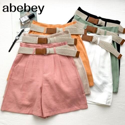 2021 New Summer Fashion All-match solid Shorts high waist slim ruched wide leg Shorts casual sashes Shorts