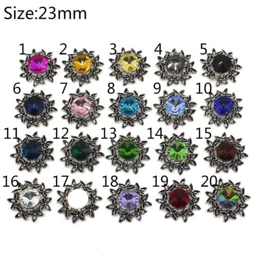 Vintage Black 10pc 23mm Round Shape Colorful Glass Button Sewing Clothing Wedding Invitations Decorate Alloy Button Scrapbooking