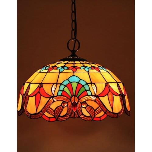 Stained Glass Suspended Luminaire Tiffany Baroque pendant lights for Home Parlor Dining Room Chain Pendant lamps E27 90-260V