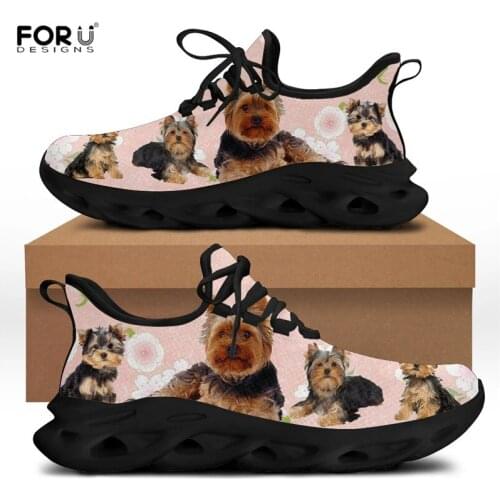 FORUDESIGNS Lightweight Women Sneakers Kawaii Yorkshire Pattern Ladies Casual Wlaking Shoes Female Lace Up Breathable Footwear