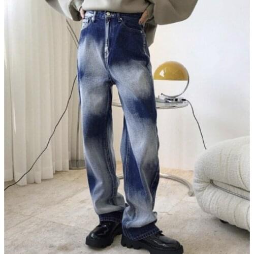 New Autumn And Spring Fashion Street High Waist Patchwork Straight Jeans Loose Slim Wide Leg Pants Women 2021