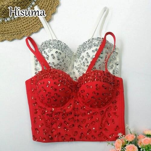 2021 summer new women V-neck strap beading sexy camisole Tube top bra one pcs belt pad wireless Corset female underwear