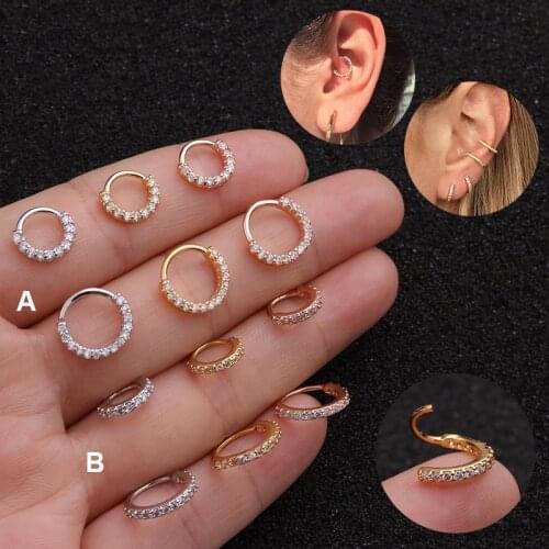 1PC Stainless Steel 6/8/10mm Cz Nose Hoop Nostril Ring for Women 20gx8mm Helix Cartilage Hoop Earrings Piercing Jewelry
