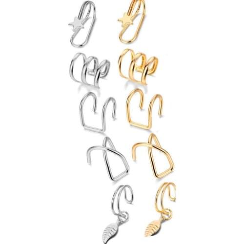 10Pcs Punk Style Ear Clips Cartilage Earrings Unisex Star Decor Ear Cuff Earrings Non Pierced Earrings Jewelry Accessories