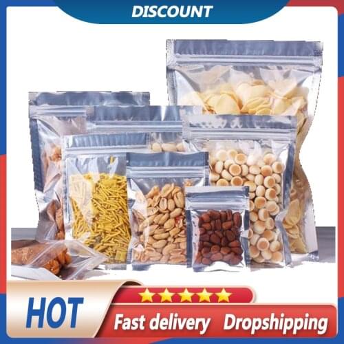 100 Pcs Clear Aluminum Foil Bag Self Seal Zipper Ziplock Packing Food Bag Retail Resealable Baking Packaging Bag Pouch