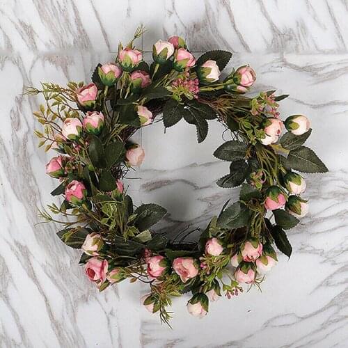 30cm/40cm Artificial Mini Rose Floral Wreath Silk Simulation Flower Garland For Home Front Door Wedding Wall Hanging Decoration