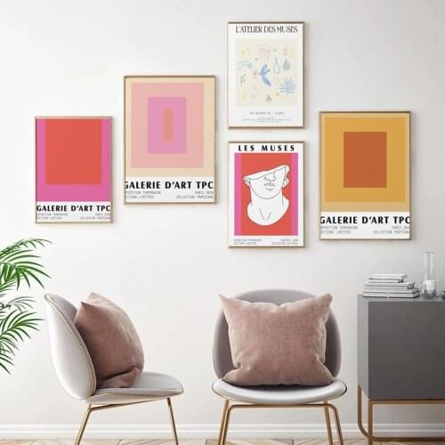 Abstract Color Block 1 Art Print Museum Canvas Painting Artwork Mid Century Modern Poster Pink Red Colour Block Picture Decor