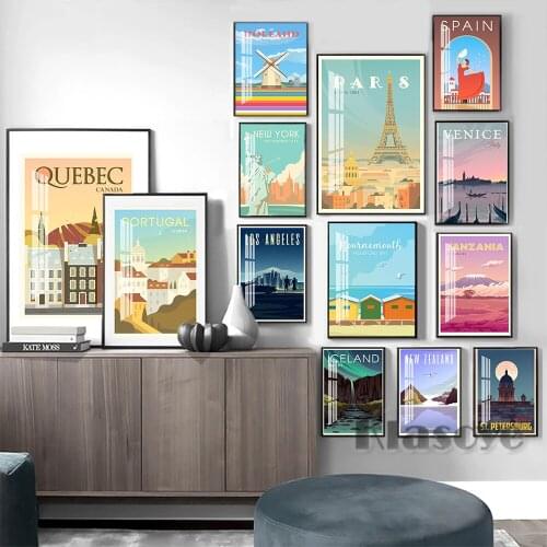 Barcelona Iceland New Zealand Tanzania Venice Travel City Landscape Art Prints Wall Stickers Poster Canvas Painting Home Decor