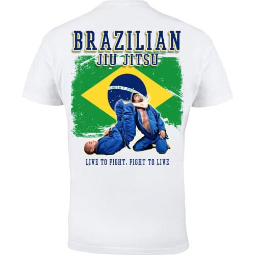 Brazilian Jiu Jitsu BJJ Gym Martial Arts MMA Mens White Cotton T-shirt Top Tee