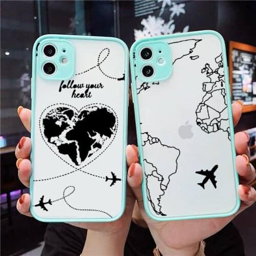 World Map Travel simple art design Phone Cases matte transparent For iphone 7 8 11 12 plus mini x xs xr pro max cover
