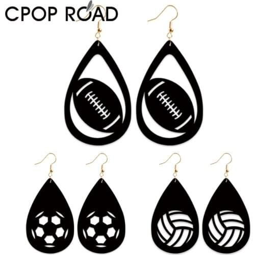 Cpop Black Microfiber Football Earrings for Women Volleyball Pendant Teardrop Earrings Fashion Jewelry Girl Party Gift Wholesale