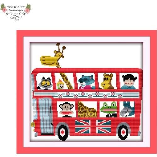 Joy Sunday C566 14CT 11CT Counted and Stamped Home Decor Animal Bus Needlework Needlepoint Embroidery DIY Cross Stitch kits