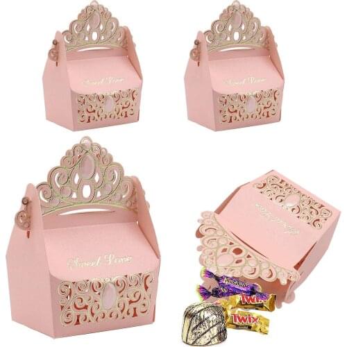 10Pcs Favor Boxes, Candy Boxes Paper DIY for Wedding Party Sweety Box Treat Kids Birthday Girl Party Supplies Table Decor (Pink)