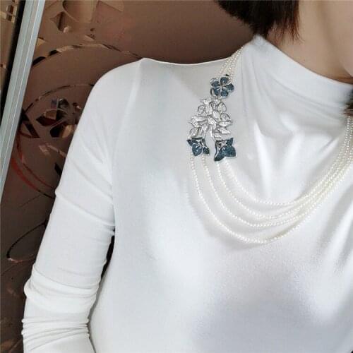 Beautiful 4strands 4-5mm white freshwater pearl micro inlay zircon buckle flower accessories necklace long 45-53cm