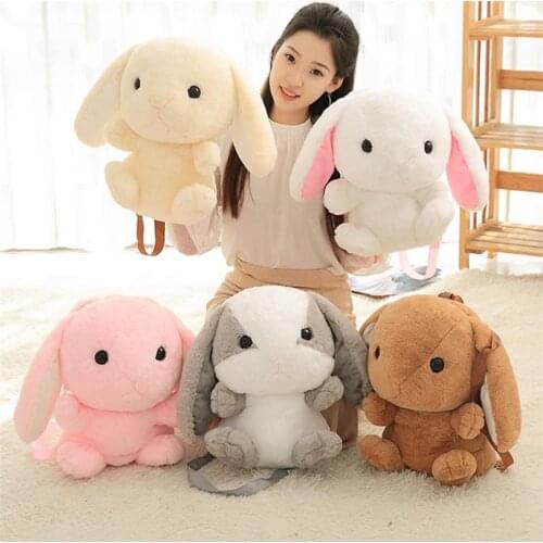 Cute Rabbit Plush Backpack Lovely Lop Kids Toys Shoulder Bag Girls Boys School Birthday Children Kids Gift Long Ear Rabbit MR252