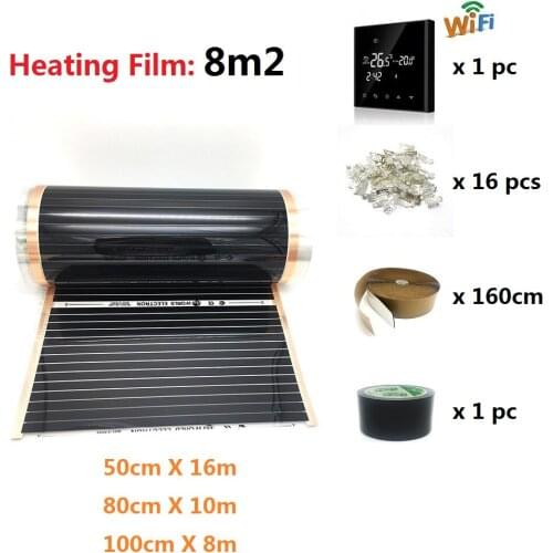 MINCO HEAT 8m2 Underfloor Carbon Heating Film Kits 220w/m2 220V Warm Mat Room Heater