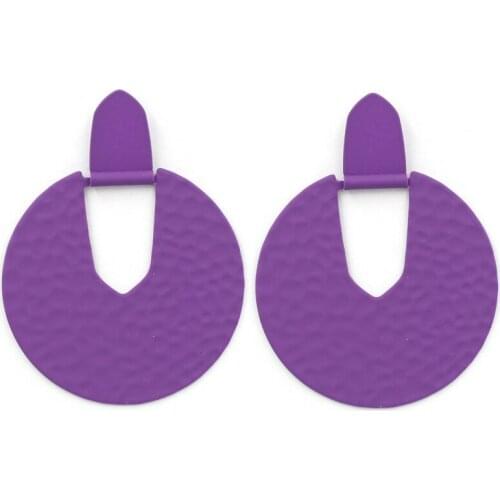 Fashion Earrings 2019 Copper Disc Colored Matte Big Round Harmmed Drop Earrings for Women