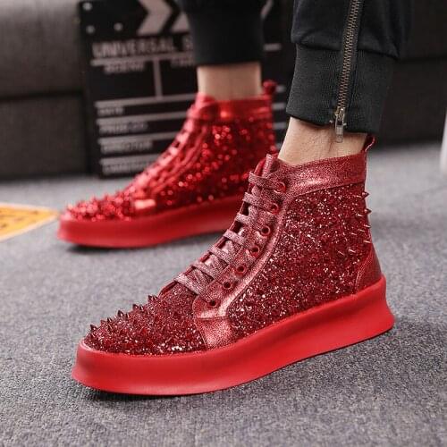 Stage runway show nightclub dress ankle boots personality rivets shoes for men fashion natural leather boot flats platform botas