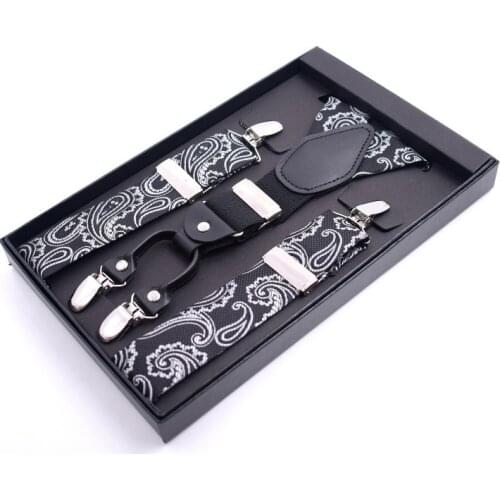 Print Suspender Men Real Leather Alloy 4 Clips Belt Elastic Trouser Straps Fashion Commercial Pants Braces 3.5cm Width