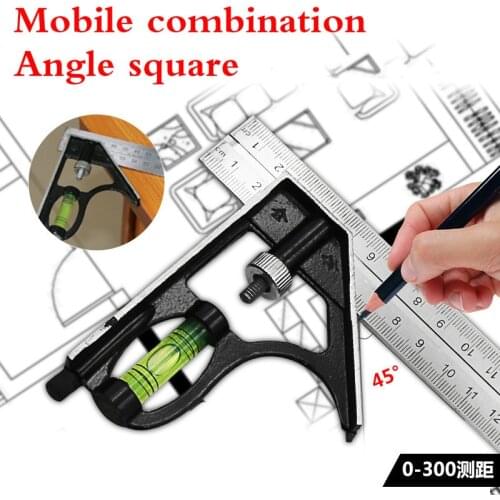 Stainless steel Adeeing Square Ruler Set Kit 300mm (12") Adjustable Engineers Combination Try Square Right Angle Ruler Set