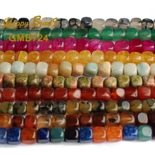 Natural Agates Amazonite Unakite Square Shape Stone Loose Spacer Beads For Jewelry Making DIY Bracelet Necklace 6-8mm 15" Strand