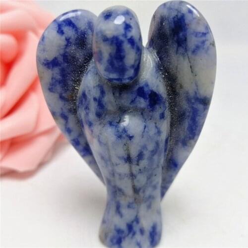 Natural Blue Spot Angel Carved Wing Figurine Healing Crystal Palm Stone Pink Gemstone Wicca Decor Quartz Gift 50-75MM