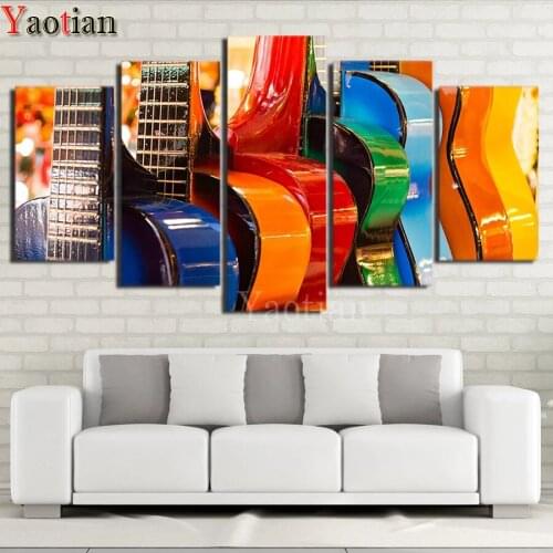 New Diamond Painting 5 Pieces Colourful Guitar Full Square/Round Diamond Kits Cross stitch Mosaic Rhinestone Embroidery 5 Panels