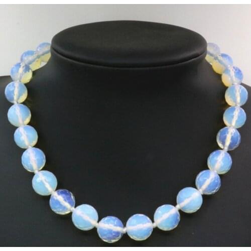 Wholesale price women necklace chain white oplite 8mm 10mm 12mm 14mm 16mm faceted round beads choker jewelry 18inch B645