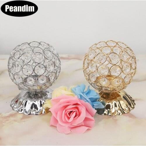 PEANDIM Mini K9 Crystal Candle Lantern Gold Silver Candle Holder Wedding Table Centerpieces Candlestick Home Tea Light Holder