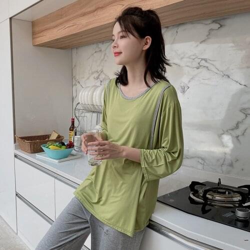 Breastfeeding Maternity Pajamas Sets Cotton Pregnacy Women Clothing Sleepwear Long Sleeve Top +Pants Nursing Nightgrown