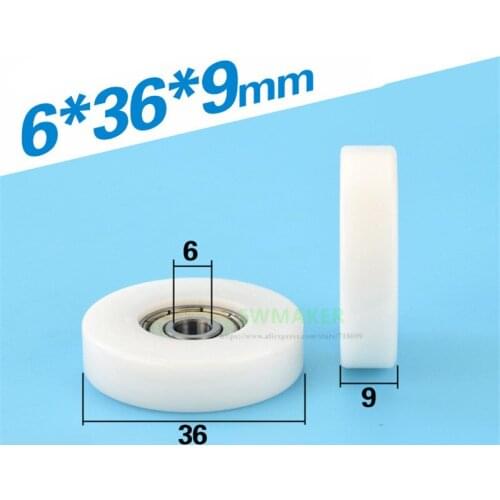 10pcs 6*36*9mm 626ZZ plastic bearing pulley, flat roller, POM polyformaldehyde plastic wheel, nylon pulley / guide wheel