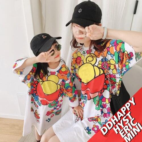 Mother Daughter Dresses New Family Matching Outfits Fashion Cartoon Print Short Sleeve T-shirts For Mom And Daughter Family Look