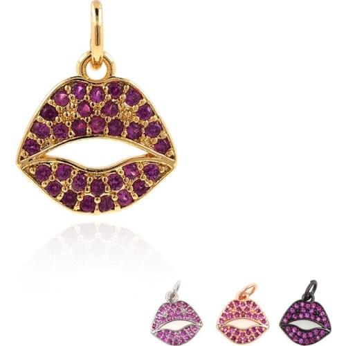 Lip Pendant Brass Zircon Gold-Plated Kissing Charm DIY Jewelry Bracelet Earrings Making Accessories
