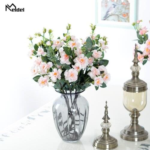 Pink Chinese Roses Artificial Silk Flowers Long Branch Roses for Wedding Home Table Store DIY Decor White Fake Flowers 7 Heads
