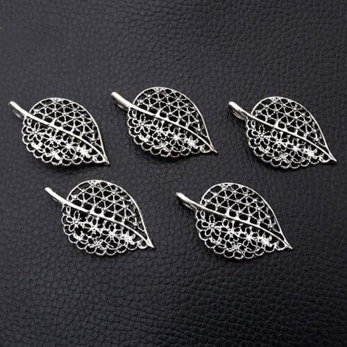 8pcs/lot Silver Plated Leaf Charm Metal Pendants DIY Necklaces Bracelets Jewelry Handicraft Accessories 37*23mm P139