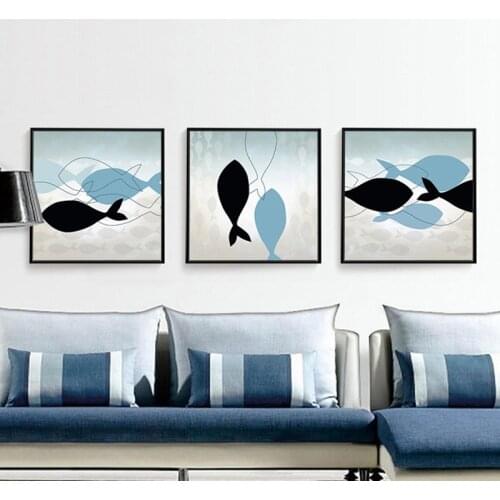 Nordic Art Fishes Canvas Poster Abstract Minimalist Art Painting Wall Picture Huge Print Home Living Room Bedroom Decoration