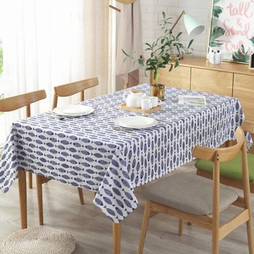 Blue Printed Cotton Linen Tablecloth Home Party Wedding Decor Table Cloth