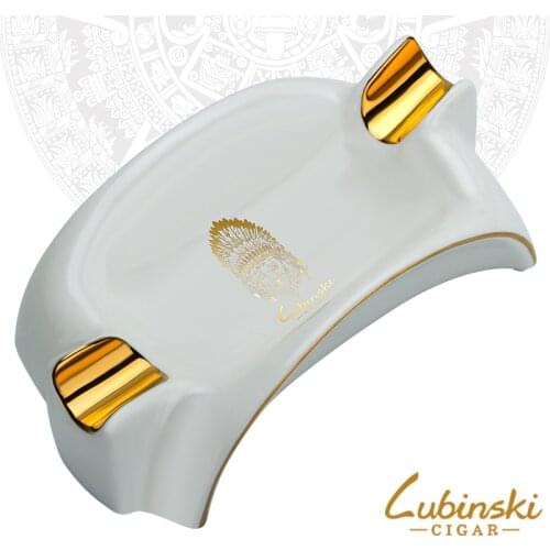 LUBINSKI Special White Ceramic Cigarette Ashtray 2 Holder 1 Ash Slot Table Cigar Ash Tray Large Ashtray Smoking Tool For Cohiba
