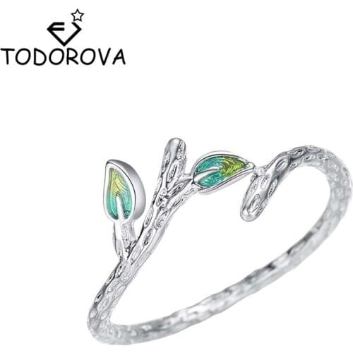 Todorova New Green Leaf Branch Rings for Women Open Adjustable Finger Rings Fashion Jewelry Vintage Vine Leaves Ring anillos