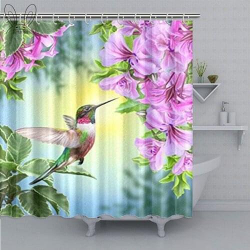 Hummingbirds Shower Curtain Art with Colibri Bird And Tree Branch Bathroom Curtain Romantic Springtime Curtain Sets