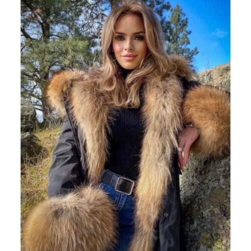 2021 Winter Jacket Women Real Fur Coat 7XL Long Parka Real Fox Fur Coat Natural Raccoon Fur Collar Hood Thick Warm Streetwear