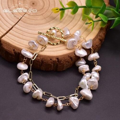GLEVO Natural Freshwater Baroque Pearl Double Pearl Bracelet Womens Anniversary Asymmetrical Exquisite Jewelry 2020 GB0926