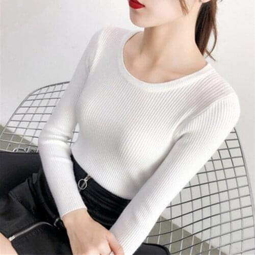 Long Sleeve Bottoming Knit Sweater Female 2021 New All-Match Slim Short Sleeve Sweater Women Autumn Winter Skinny