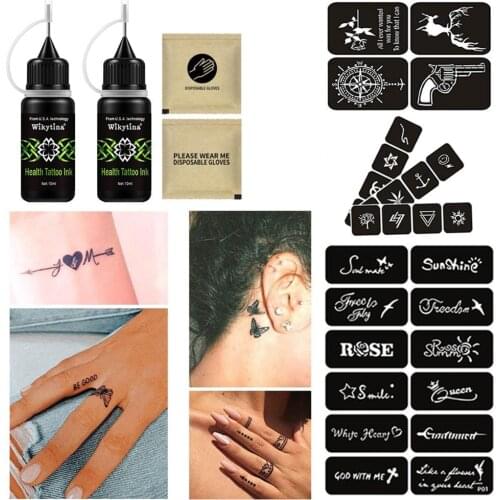 2PCS Temporary Tattoo Ink Natural Organic Gel For Body Art Painting Pigment Long Lasting Tattoo Juice Ink 28PCS Template