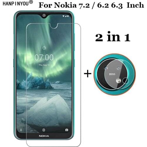 2-in-1 Front Tempered Glass for Nokia 7.2 6.3" Soft Camera Lens Protection Film Screen Protector Guard for Nokia 6.2 Glass