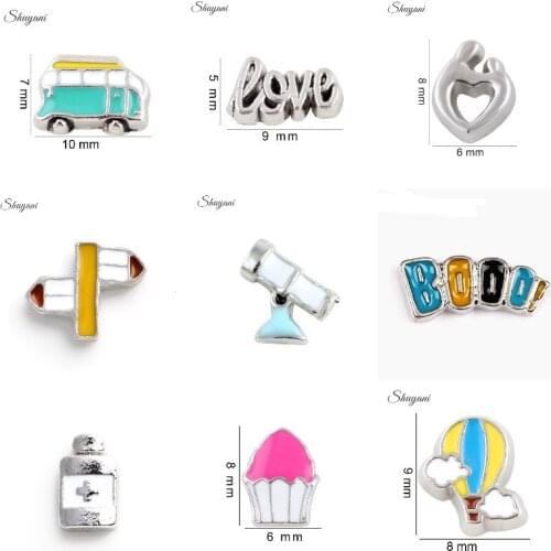 20Pcs Alloy Hot Air Balloon Telescope Bus Floating Charms Handcraft Lipstick Letter Love Pendant Fit Locket Necklaces Jewelry