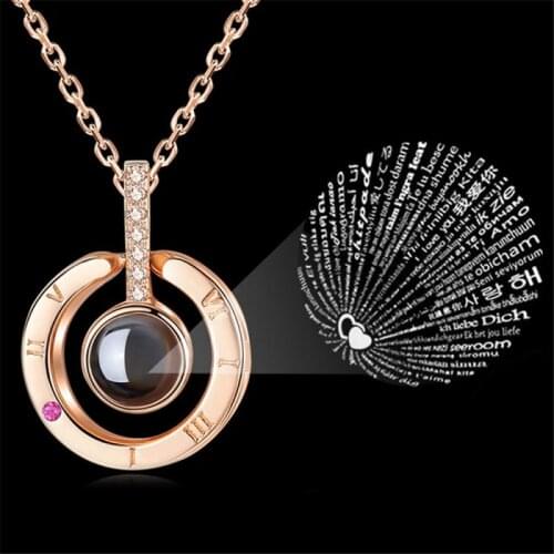 Letter Necklace 100 Languages I Love You Projection Pendant Necklace Women Jewelry Best Friends Collier Femme Bijoux Gifts