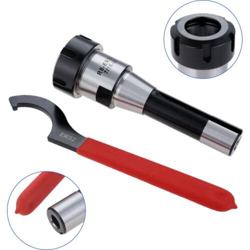 DRELD 1PC R8 ER32 Collet Chuck Holder R8 Spindle 7/16 Drawbar Thread CNC Milling Lathe Toolholder With ER32 Hook Wrench Spanner